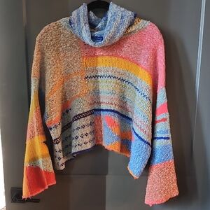 Sincerely Jules Colorful Patchwork Cowl Neck Sweater